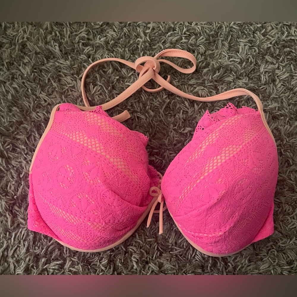 Victoria’s Secret Beach Sexy Fabulous Pink Orange PushUp Halter Bikini Top 36DD